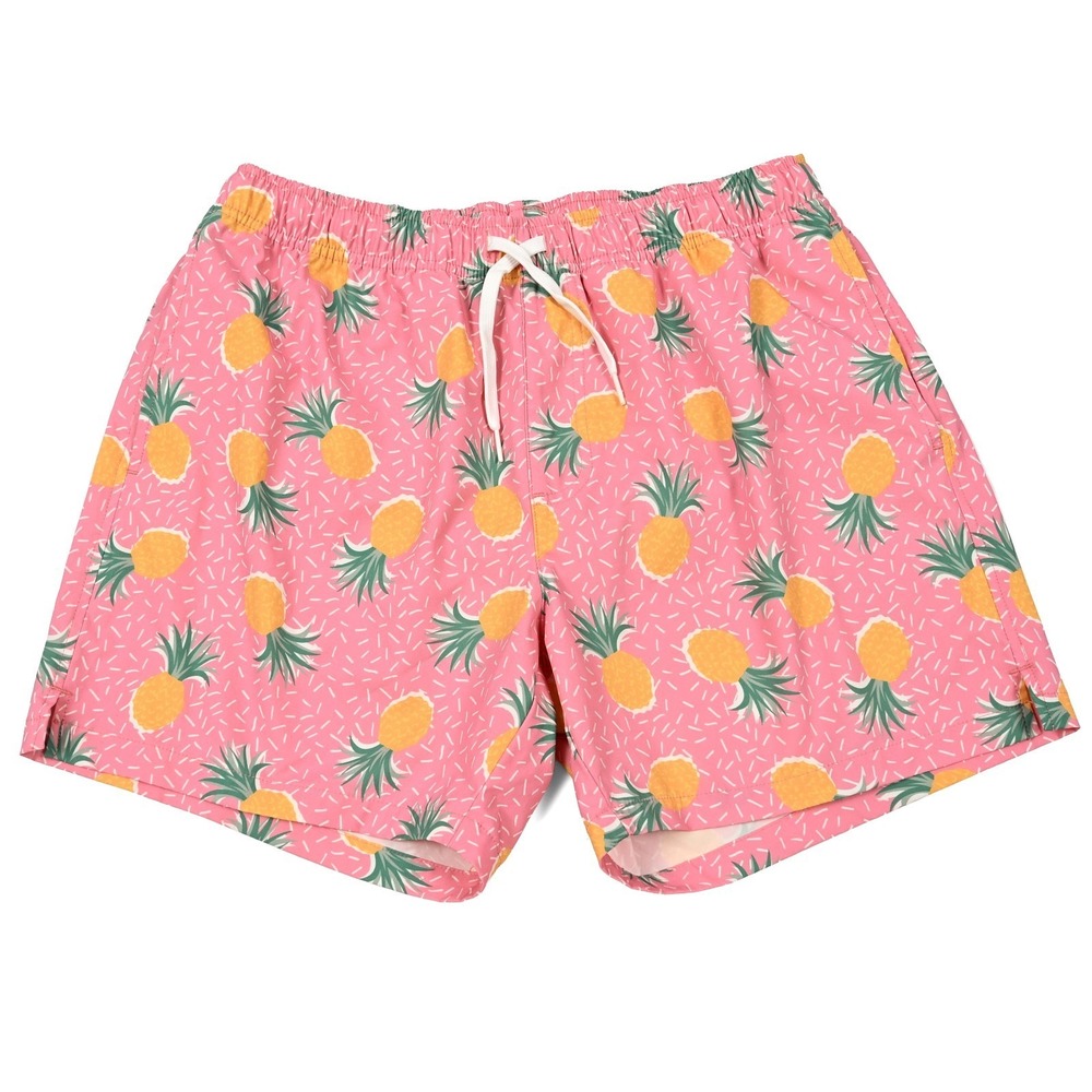 Bearbottom Men's Swim Shorts Large Mesh Lined Pink Pineapple 5.5" Inseam Pockets